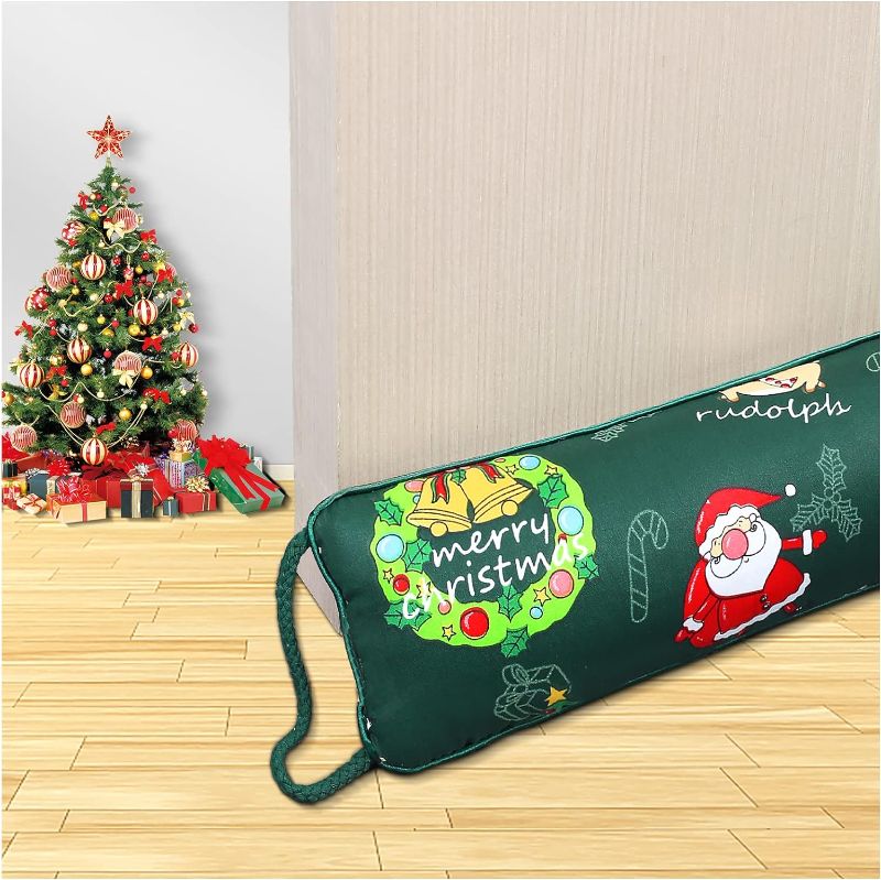 Photo 1 of Under Door Draft Stopper Noise Blocker 32 Inches for Door Bottom Air Seal Insulation and Soundproof, Heavy Duty Weather Guard Snake Stripping, Green Christmas
