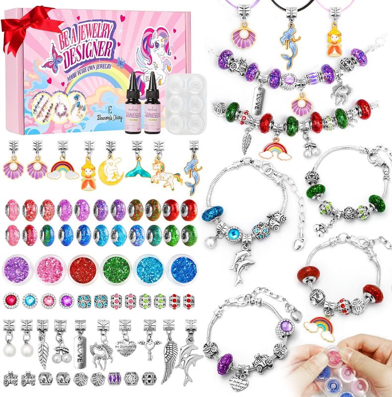 Photo 1 of Eleanore's Diary Charm Bracelet Making Kit, Jewelry Making Kit for Girls, Frienship Bracelets Making Set with UV Resin/Glitter, Make Your Own Bracelets, Birthday Family Crafts Gifts for Kids Teens
