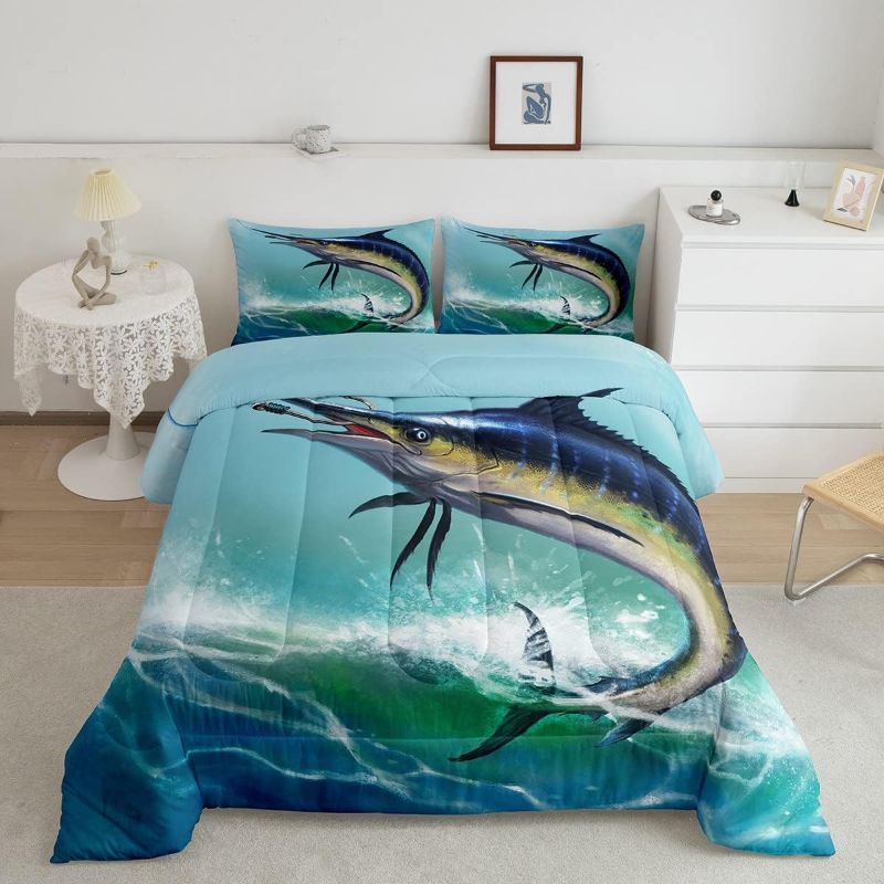 Photo 1 of 
Feelyou Marlin Swordfish Comforter Ocean Fish Bedding Set Nautical Fishing Hunting Comforter Set for Boys Girls Teens Decor Green Wave Duvet Set Twin Size Boys
