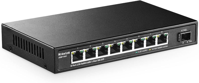 Photo 1 of MokerLink 8 Port 2.5G Ethernet Switch with 10G SFP, 8 x 2.5G Base-T Ports Compatible with 10/100/1000Mbps, Metal Unmanaged Fanless Network Switch
