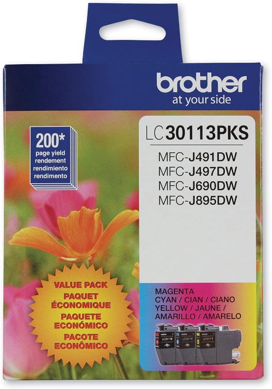 Photo 1 of Brother Printer LC30113PKS 3-Pack Standard Cartridges Yield Up To 200 Pages/Cartridge LC3011 Ink, Cyan/Magenta/Yellow
