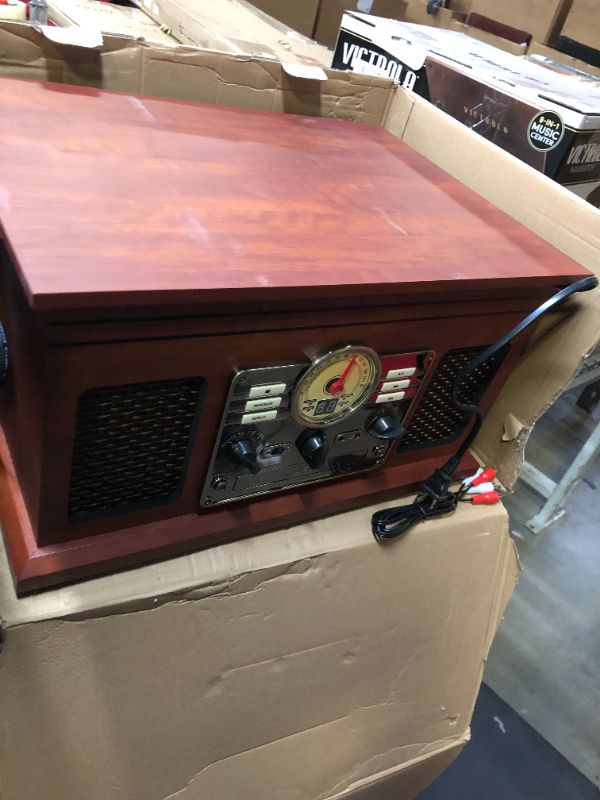 Photo 2 of Victrola Nostalgic 6-in-1 Bluetooth Record Player & Multimedia Center with Built-in Speakers - 3-Speed Turntable, CD & Cassette Player, FM Radio | Wireless Music Streaming | Mahogany Mahogany Entertainment Center