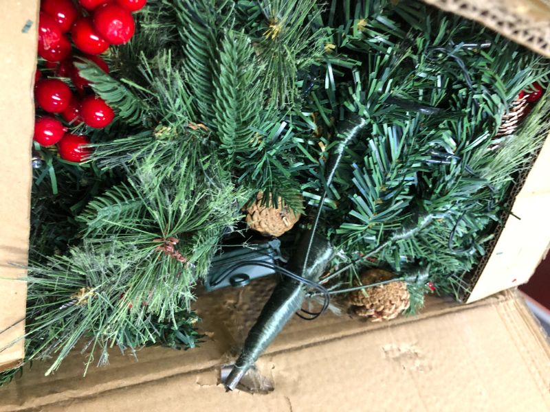 Photo 1 of 2 Pcs 22 Inch Christmas Tree Frosted Urn Filler Outdoor Planter Pots Filler Prelit Xmas Pine Trees with Cones and Red Berries 50 Warm White LED with 8 Light Modes and Timer for Yard (Common Version1027457708
)