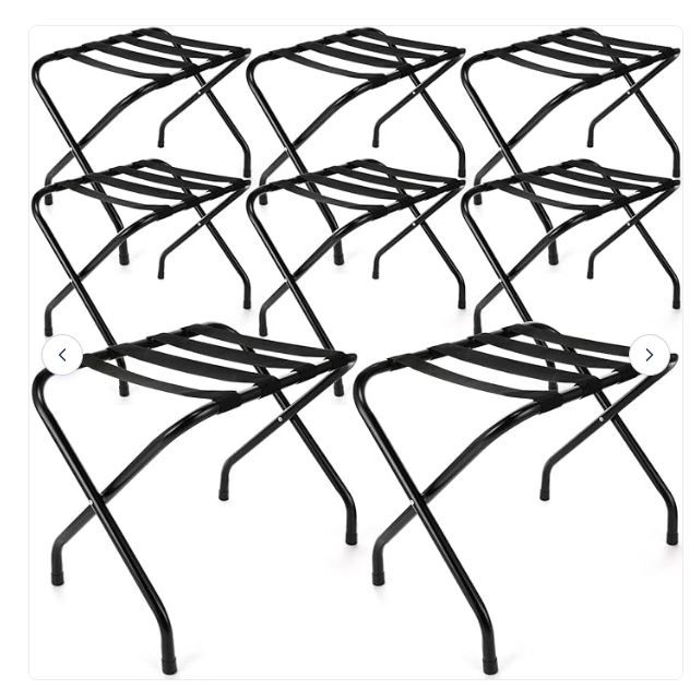 Photo 1 of 8 Pack Luggage Rack Steel Folding Suitcase Stand Black Luggage Racks with Nylon Straps for Home Hotel Bedroom Closet Guest Room Travel Vacation Motels Supplies
