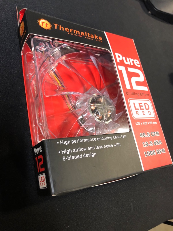 Photo 1 of Thermaltake 120mm Pure 12 Series Red LED Quiet High Airflow Case Fan CL-F019-PL12RE-A Red 120mm Single Pack