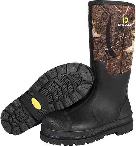 Photo 1 of DRYCODE Work Boots for Men with Steel Shank,Waterproof Rubber Boots,Warm 6mm Neoprene Anti Slip Durable Rain Boots,Black,Size 13
