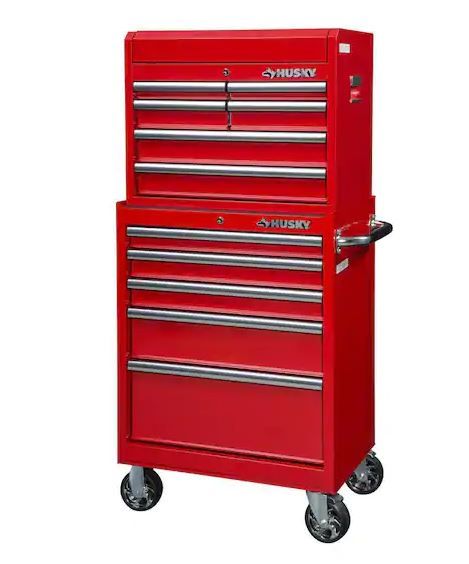 Photo 1 of 27 in. 11-Drawer Tool Chest and Cabinet Combo in Red
