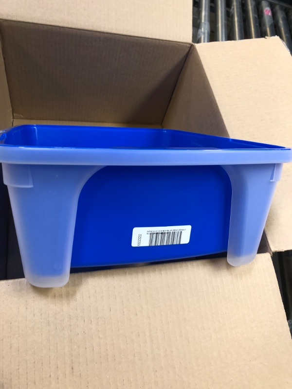 Photo 3 of IRIS USA Open Top Cat Litter Box with Shield and Scoop, Blue Open Top - Blue