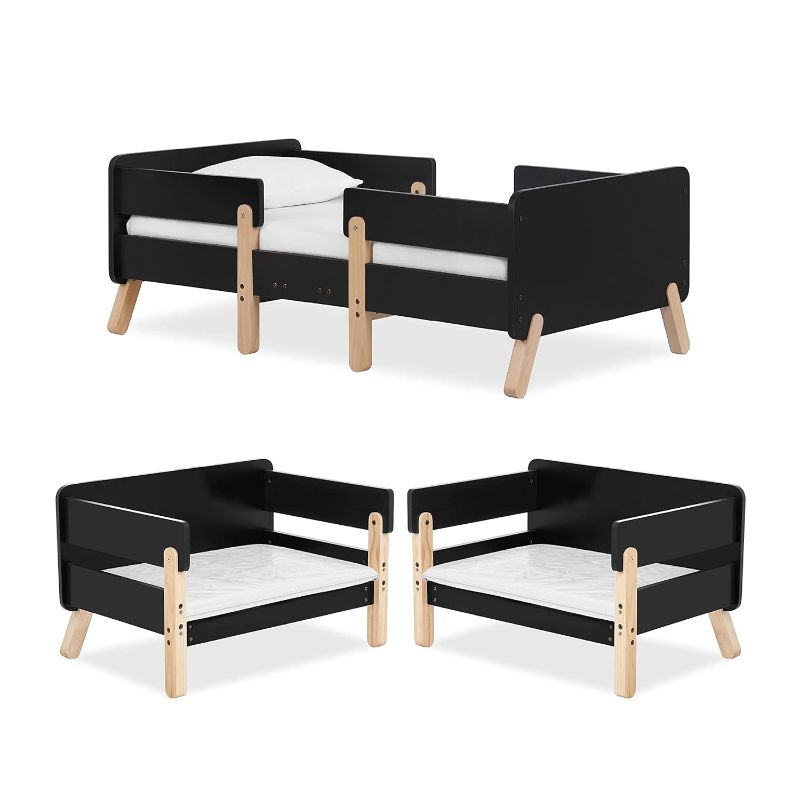 Photo 1 of Dream On Me Osko Convertible Toddler Bed Made with Sustainable New Zealand Pinewood in Black, JPMA & Greenguard Gold Certified, Non-Toxic Finish
