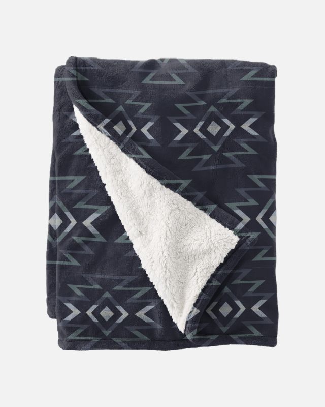 Photo 1 of Aztec Print Double Sided Sherpa Throw in Obsidian Print, Size OS
