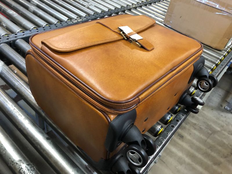 Photo 2 of Leathario Leather Rolling Laptop Case Wheeled Briefcase Suitcase Roller Boarding Brown