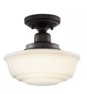 Photo 1 of Belvedere Park 10.625 in. 1-Light Espresso Bronze Schoolhouse Round Semi Flush Mount, Farmhouse Ceiling Light
