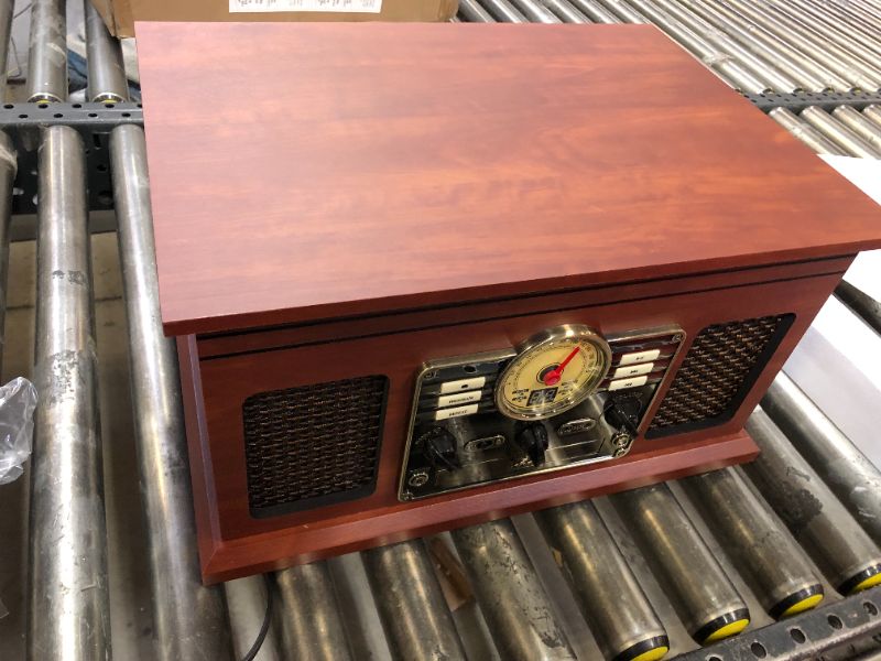 Photo 3 of Victrola Nostalgic 6-in-1 Bluetooth Record Player & Multimedia Center with Built-in Speakers - 3-Speed Turntable, CD & Cassette Player, FM Radio | Wireless Music Streaming | Mahogany Mahogany Entertainment Center