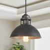 Photo 1 of 1-Light Industrial Farmhouse Barn Pendant Light Modern Dark Gray Island Bar Pendant Ceiling Light with Metal Dome Shade
