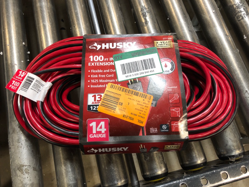 Photo 2 of 100 ft. 14/3 Indoor/Outdoor Extension Cord, Red and Black