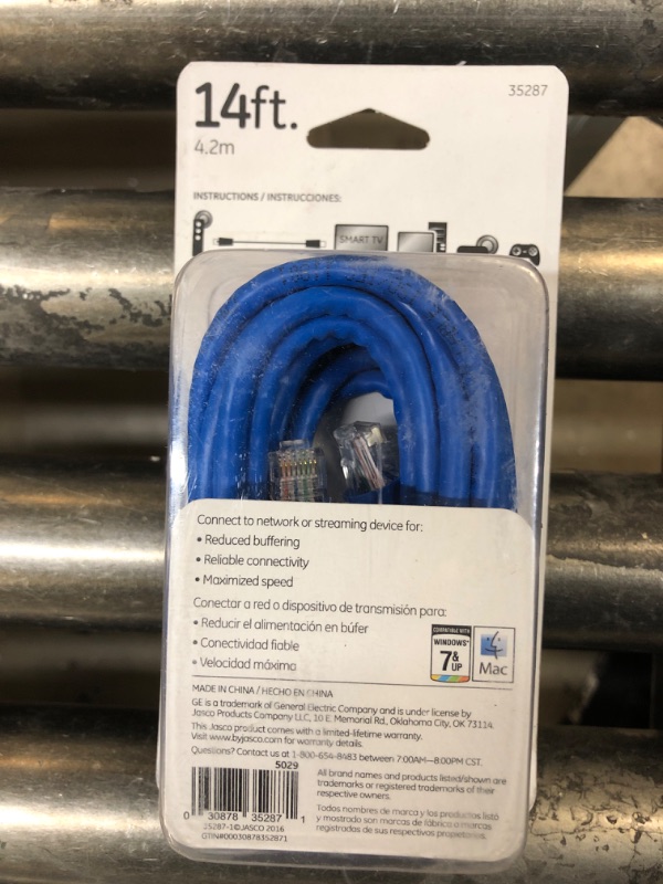 Photo 2 of GE Cat6 Ethernet Cable, 14ft Ethernet Cable, Up to 1Gbps, Rated 250 Mhz, UTP, For High Speed Internet Devices, Streaming Devices, Routers, RJ45 Connectors, for Home or Office, Blue, 35287 14 Feet