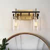 Photo 1 of 12 in. Modern 2-Light Brass Gold Bathroom Vanity Light, Black Bath Lighting with Cylinder Clear Glass Shades
