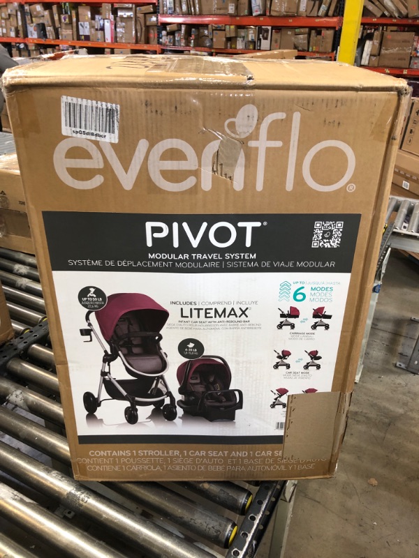 Photo 3 of Evenflo Pivot Modular Travel System With SafeMax Car Seat Only Travel System Dusty Rose