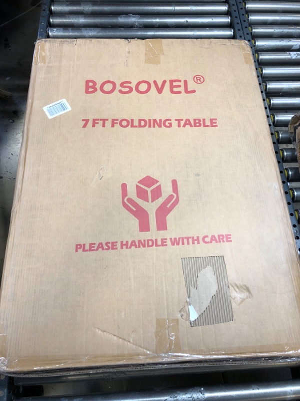 Photo 1 of BOSOVEL 78 inch Folding Table Fold in Half 7ft Table w/Handle White Plastic for Outdoor & Indoor Booth Party Kitchen Dining Picnic Camping BBQ 78" X 29"