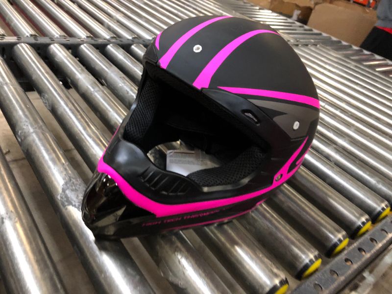 Photo 3 of Anti-Collision Dirt Bike Helmet Trend Skull ATV DOT Approved BMX Helmet SUV Mask Goggles Gloves,Dirt Bike Downhill Off-Road Mountain Bike Helmet 4-Piece Set Pink Large