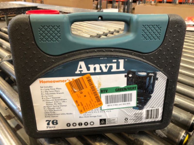 Photo 2 of Anvil A76HOS 76 Piece Homeowner’s Tool Set w/ Scissors, Pliers, Hammer, Screwdrivers, and More (Bi-Fold Plastic Carrying Case Included) *** ITEM HAS DEBRIS AND MARKS FROM PRIOR USE ***