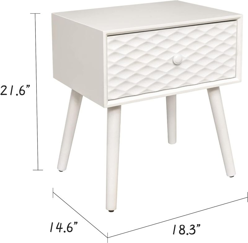 Photo 1 of BHG Modern Contemporary Spacious Drawer Nightstand,Fish Scale Pattern Boho Accent Side End Table with Storage,Retro-Inspired Raised Diamond Night Stand for Bedroom,for Living Room
