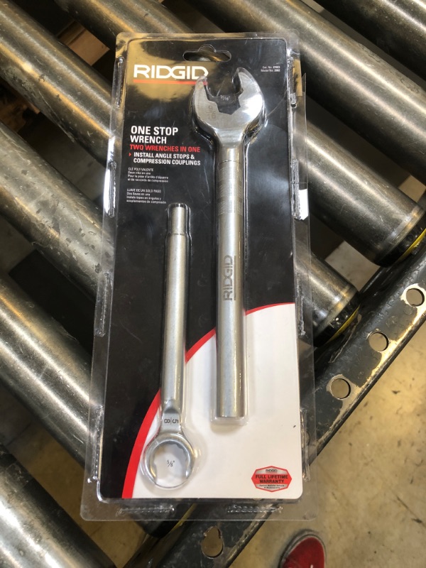 Photo 2 of RIDGID 27023 Model 2002 One Stop 2-in-1 Wrench for Angle Stops, Straight Stops, and Compression Couplings & 41608 PTEC 3000 Versatile Thin Wall PE, PP, PVC Plastic Tubing Cutter Wrench+ Cutter, 1-1/4", Red