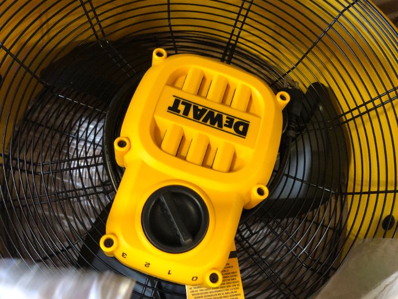 Photo 5 of DEWALT DXF-2042 High-Velocity Industrial,Floor,Drum,Barn,Warehouse Fan Heavy Duty Mover Portable Air Circulator 3-Speed Adjustable Tilt, 20", Yellow