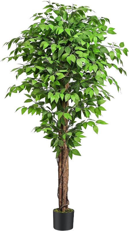 Photo 1 of 6.ft. Ficus Artificial Trees with 3 Natural Curved Trunks, 74" Tall Lush Faux Tree for Home Decor Indoor, Green Lifelike Fake Ficus Tree Artificial Plants