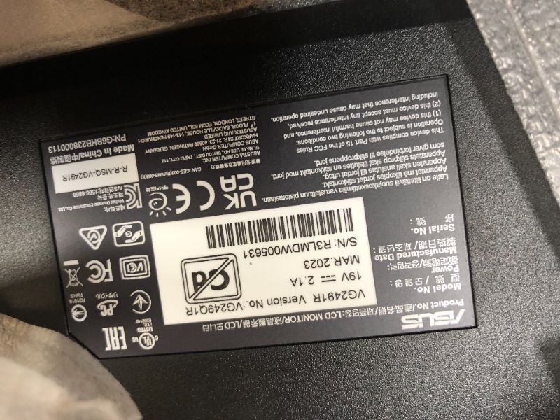 Photo 1 of ASUS TUF Gaming 23.8” 1080P Monitor (VG249Q1R) - Full HD, IPS, 165Hz (Supports 144Hz), 1ms, Extreme Low Motion Blur, Speaker, FreeSync™ Premium, Shadow Boost, VESA Mountable, DisplayPort, HDMI 23.8” IPS FHD 1ms 165Hz FreeSync Premium Gaming Monitor