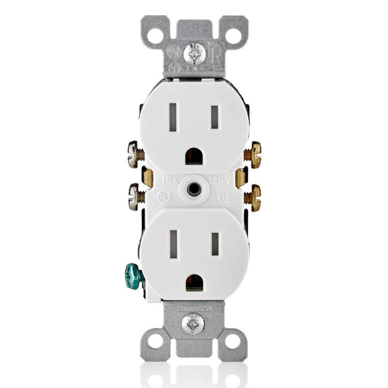 Photo 2 of Leviton T5320-WMP 15 Amp 125V Tamper Resistant Duplex Receptacle, White & ENERLITES Duplex Receptacle Outlet Wall Plate, Size 1-Gang 4.50" x 2.76", UL Listed, 8821-BK-10PCS, Black