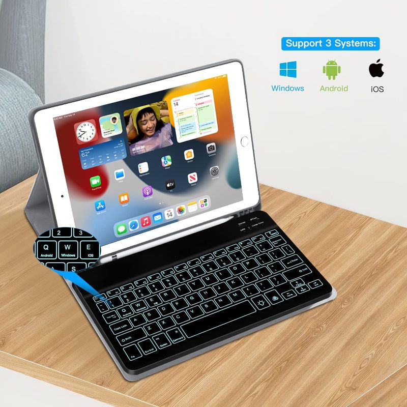 Photo 1 of Ultra-Slim Wireless Bluetooth Keyboard - 7 Colors Backlit Universal Rechargeable Keyboard Compatible with iPad Pro/iPad Air/iPad 9.7/iPad 10.2/iPad Mini and Other iOS Android Windows Devices