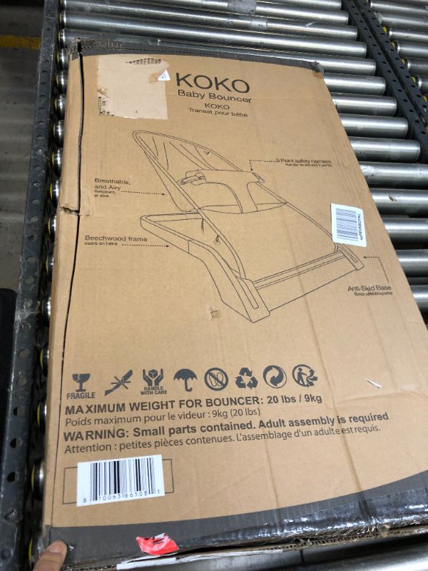 Photo 3 of Evolur Koko Portable Infant Bouncer in Cloud Grey, Breathable Fabric, Removable Seat Cover, Easy to Clean Baby Bouncer Cloud Gray