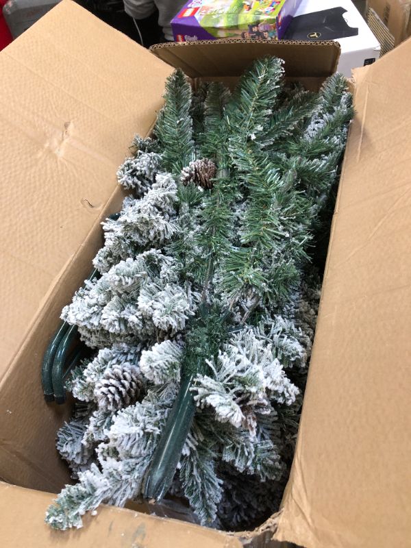 Photo 2 of 5FT Flocked Artificial Christmas Tree,Flocked Holiday Christmas Pine Tree with Pinecone, Snow Flocked Xmas Tree,Party Decoration 600 Branch Tips?Reinforced Metal Base & Easy Assembly by Maylaviu