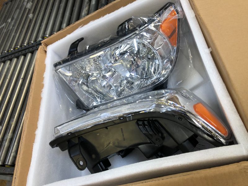 Photo 4 of AUTOSAVER88 Headlight Assembly Compatible with 2007-2013 Tundra /2008-2017 Sequoia Chrome Housing Amber Reflector Clear Lens OE - Chrome/Amber/Clear