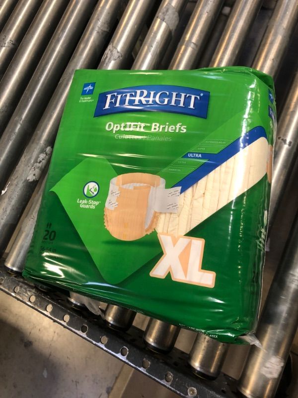 Photo 1 of FitRight Ultra Adult Diapers, Disposable Incontinence Briefs with Tabs, Heavy Absorbency, X-Large, 57"-66", 4 packs of 20 (80 total) X-Large (Pack of 80)