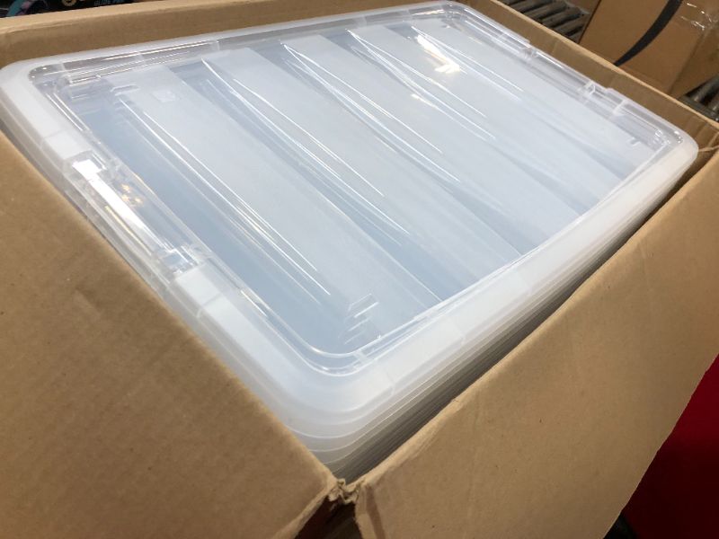 Photo 2 of **MAJOR DAMAGE TO LIDS, CRACKS** IRIS USA 72 Qt. Plastic Storage Bin Tote Organizing Container with Durable Lid and Secure Latching Buckles, Stackable and Nestable, 4 Pack, Crystal Clear 72 Qt. - 4 Pack, Crystal Clear