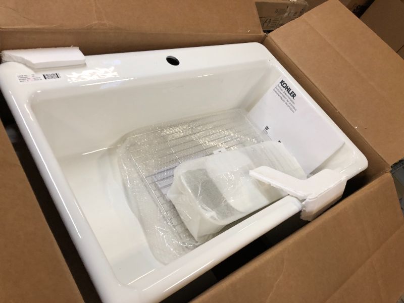 Photo 2 of KOHLER Riverby Workstation Drop-in Cast Iron 33 in. 1-Hole Single Basin Kitchen Sink Kit with Accessories in White
