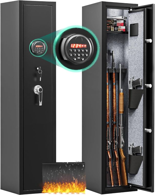 Photo 1 of YITAHOME 3-5 Rifle Gun Safe, Password Lock Gun Safes for Home Rifles and Pistols, Quick Access Gun Cabinets with Digital Keypad and Fireproof Bag, Rifle Safe with Pockets and Removable Shelf
