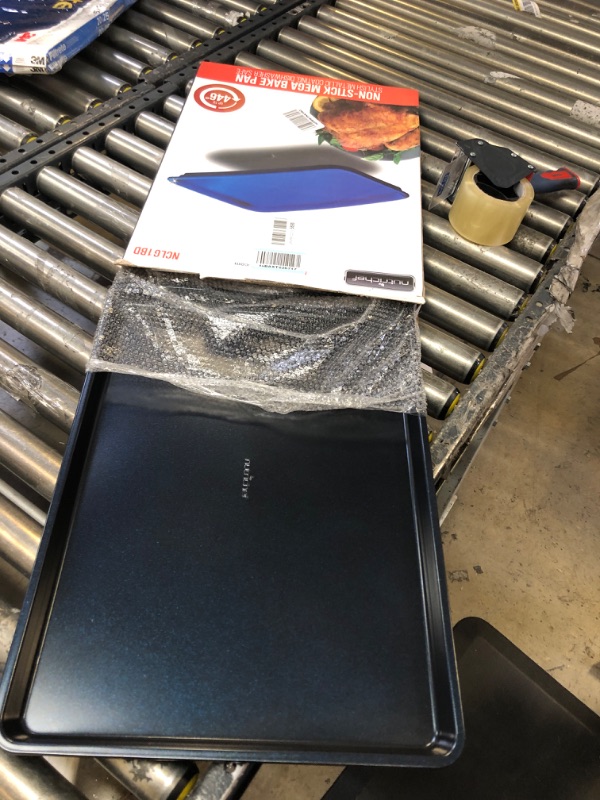 Photo 1 of Nonstick Cookie Sheet Baking Pan - 1qt Metal Oven Baking Tray, Professional Quality Kitchen Cooking Non-Stick Bake Trays, Stylish Blue Diamond Silicone Coating, PFOA PFOS PTFE Free - NutriChef NCLG1BD Mega Pan Blue Diamond