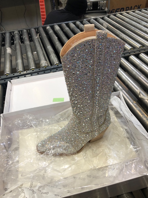 Photo 3 of +












COZZY GIRL Alice 12 Inches Women's Knee High Rhinestone Sparkling Crystal Stacked Heel Western Boots


