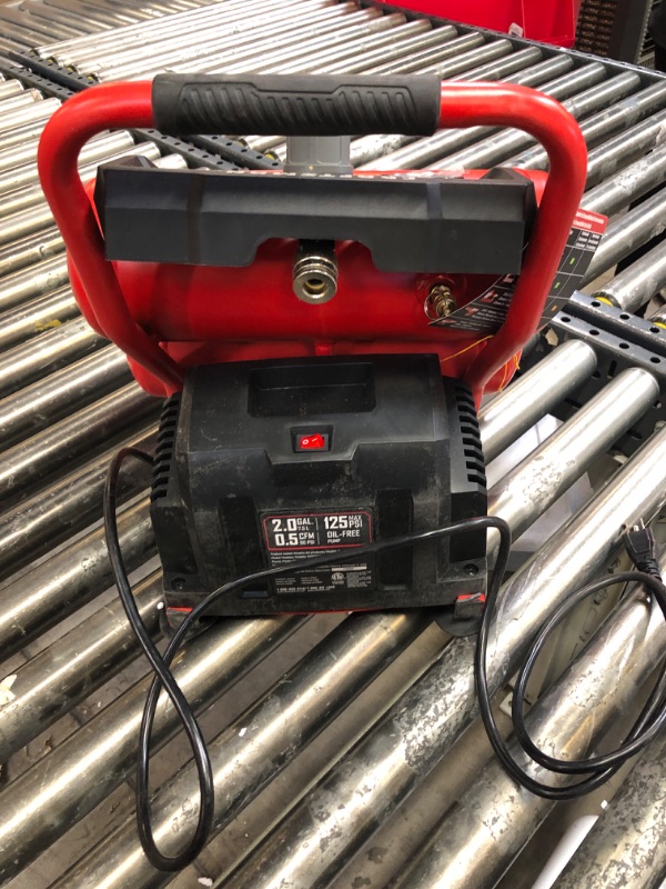 Photo 5 of CRAFTSMAN Air Compressor, 2 Gallon Portable Air Compressor, Twin Tank, 1/3 HP Oil-Free Max 125 PSI Pressure, Model: CMXECXA0220242, Red