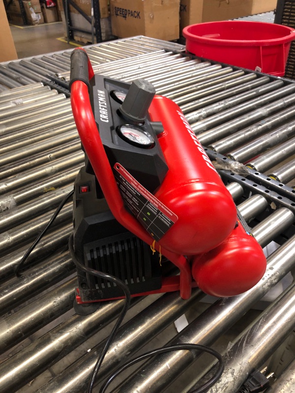 Photo 4 of CRAFTSMAN Air Compressor, 2 Gallon Portable Air Compressor, Twin Tank, 1/3 HP Oil-Free Max 125 PSI Pressure, Model: CMXECXA0220242, Red