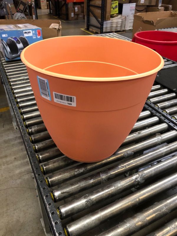 Photo 2 of Bloem Dayton Planter with Saucer: 20" - Coral - 100% Recycled Plastic Pot, Removable Saucer, Elevated Feet, for Indoor and Outdoor Use, Gardening, 16.5 Gallon Capacity Coral 20"