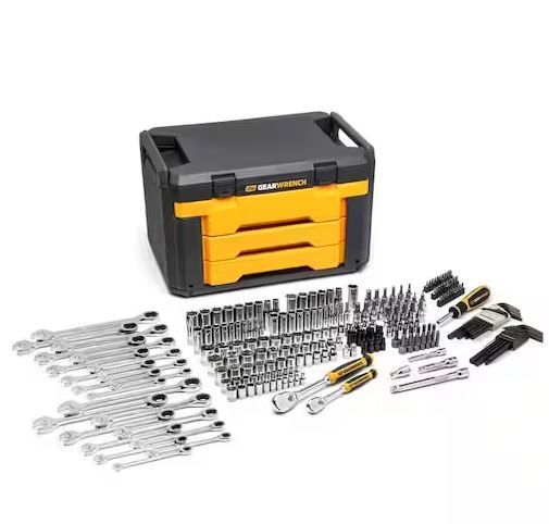 Photo 1 of 1/4 in. and 3/8 in. Drive 90-Tooth Standard and Deep SAE/Metric Mechanics Tool Set in 3-Drawer Storage Box (232-Piece)
