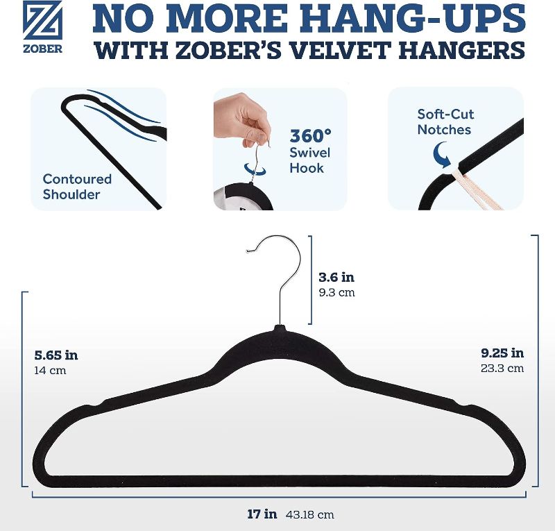Photo 1 of Zober Premium Velvet Hangers - Non-Slip, Durable, Space Saving Clothes Hangers for Closet w/ 360 Degree Chrome Swivel Hook - Coat Hangers Hold up to 10 Lbs - 10 Pack - Black Black 10 Pack