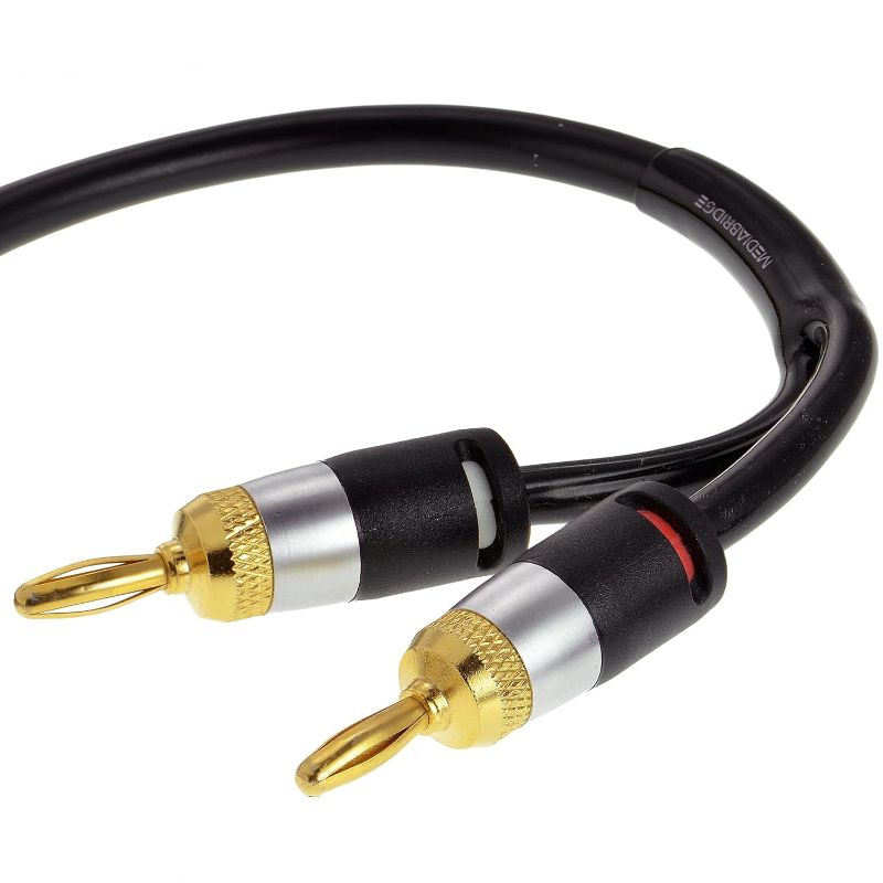 Photo 1 of 16AWG Ultra Series Speaker Cable with Dual Gold Plated Banana Tips (6 Feet) - CL2 Rated - High Strand Count Copper (OFC) Construction - Black [New & Improved Version] (Part# SWT-06B)