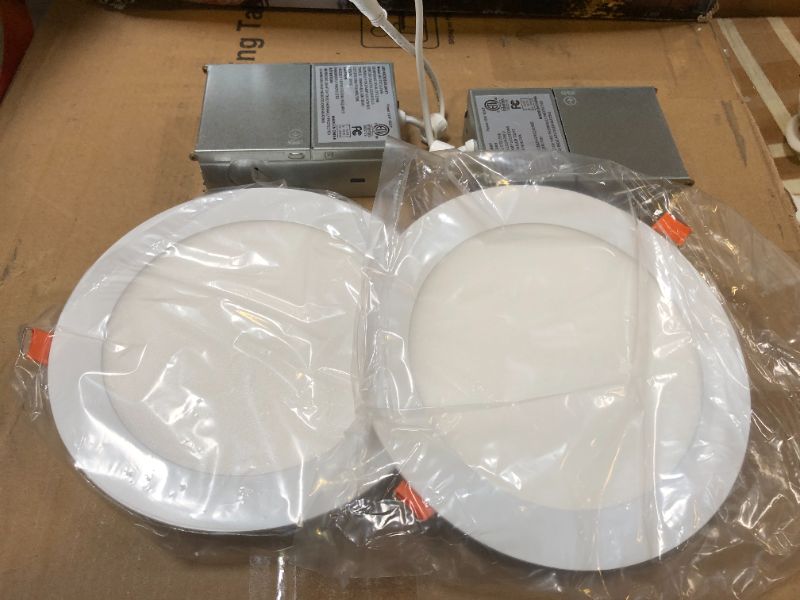 Photo 1 of 2 Pack 6 Inch 5CCT Ultra-Thin LED Recessed Ceiling Light with Junction Box, 2700K/3000K/3500K/4000K/5000K Selectable, 1050LM Brightness, Dimmable Canless Wafer Downlight, 12W Eqv 110W-ETL&FCC