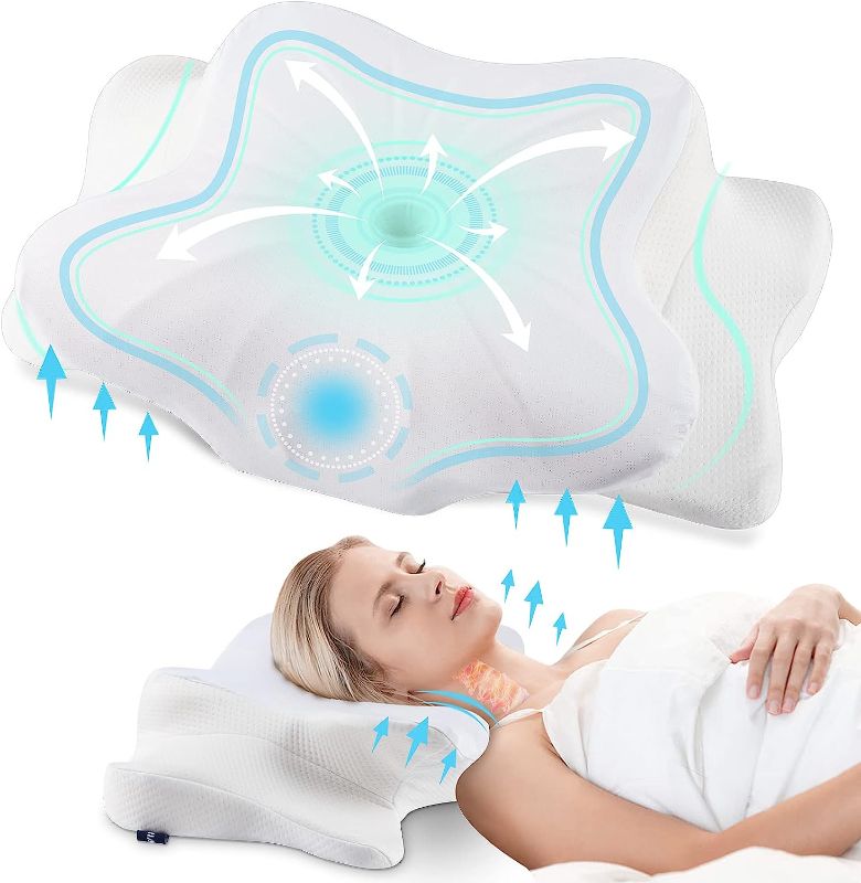 Photo 1 of DONAMA Cervical Pillow for Neck and Shoulder,Contour Memory Foam Pillow,Ergonomic Neck Support Pillow for Side Back Stomach Sleepers with Pillowcase
