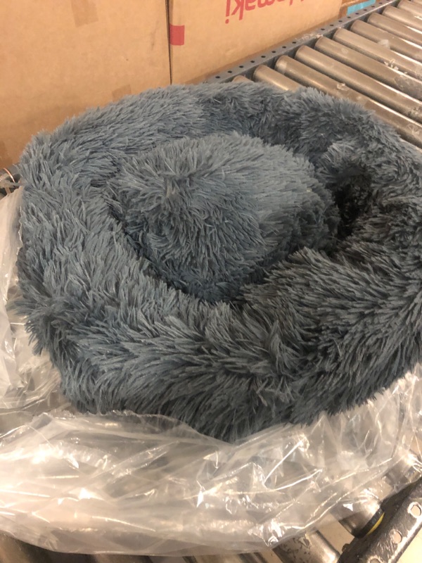 Photo 2 of Machine Washable, Fluffy Round Pet Bed Non-Slip, Calming Soft Plush Donut Cuddler Cushion Self Warming for Small Dogs Kittens, Dark Grey, Medium